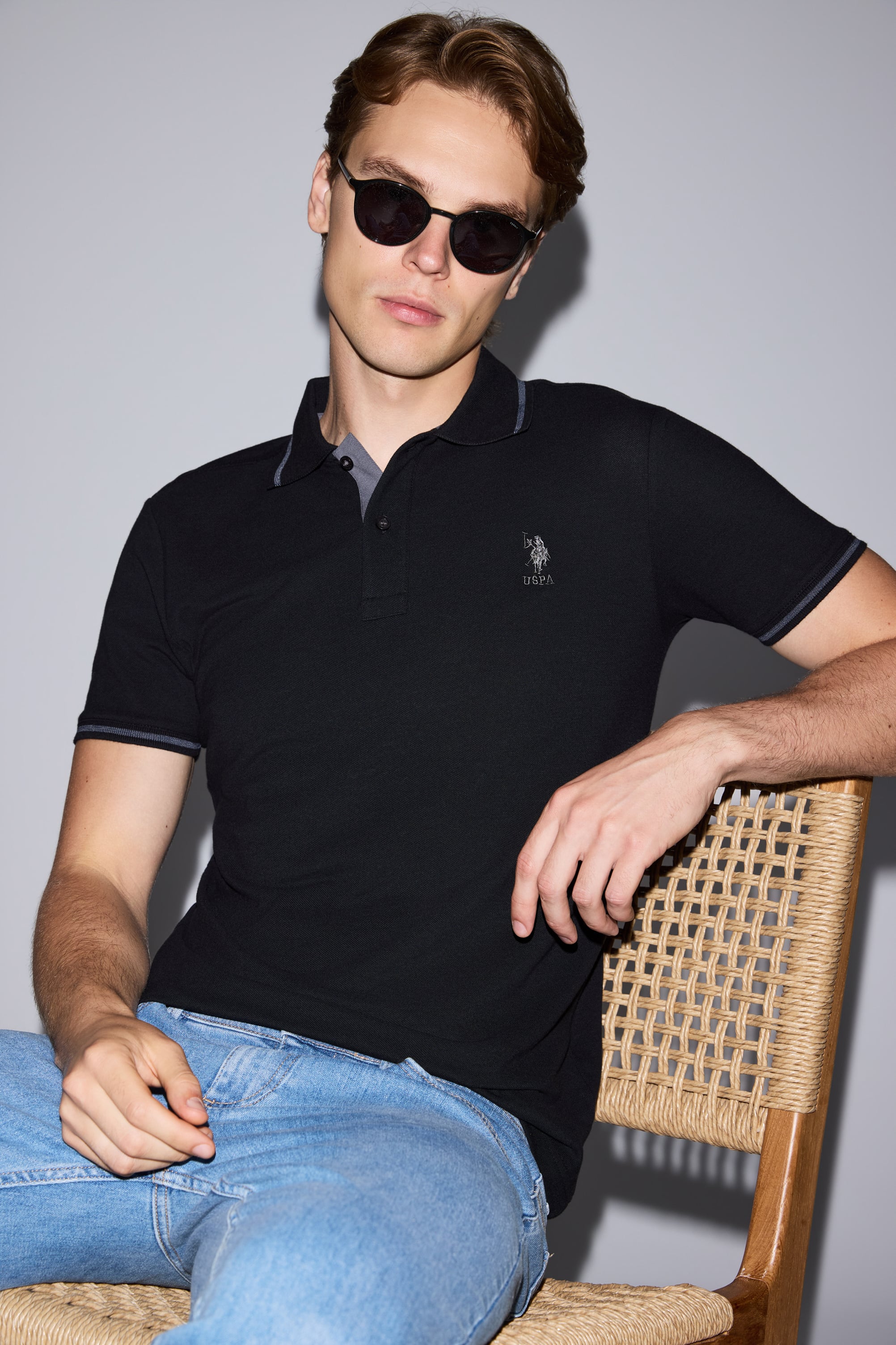 پولوشرت سیاه اندامی مردانه یو اس پولو | US POLO ASSN