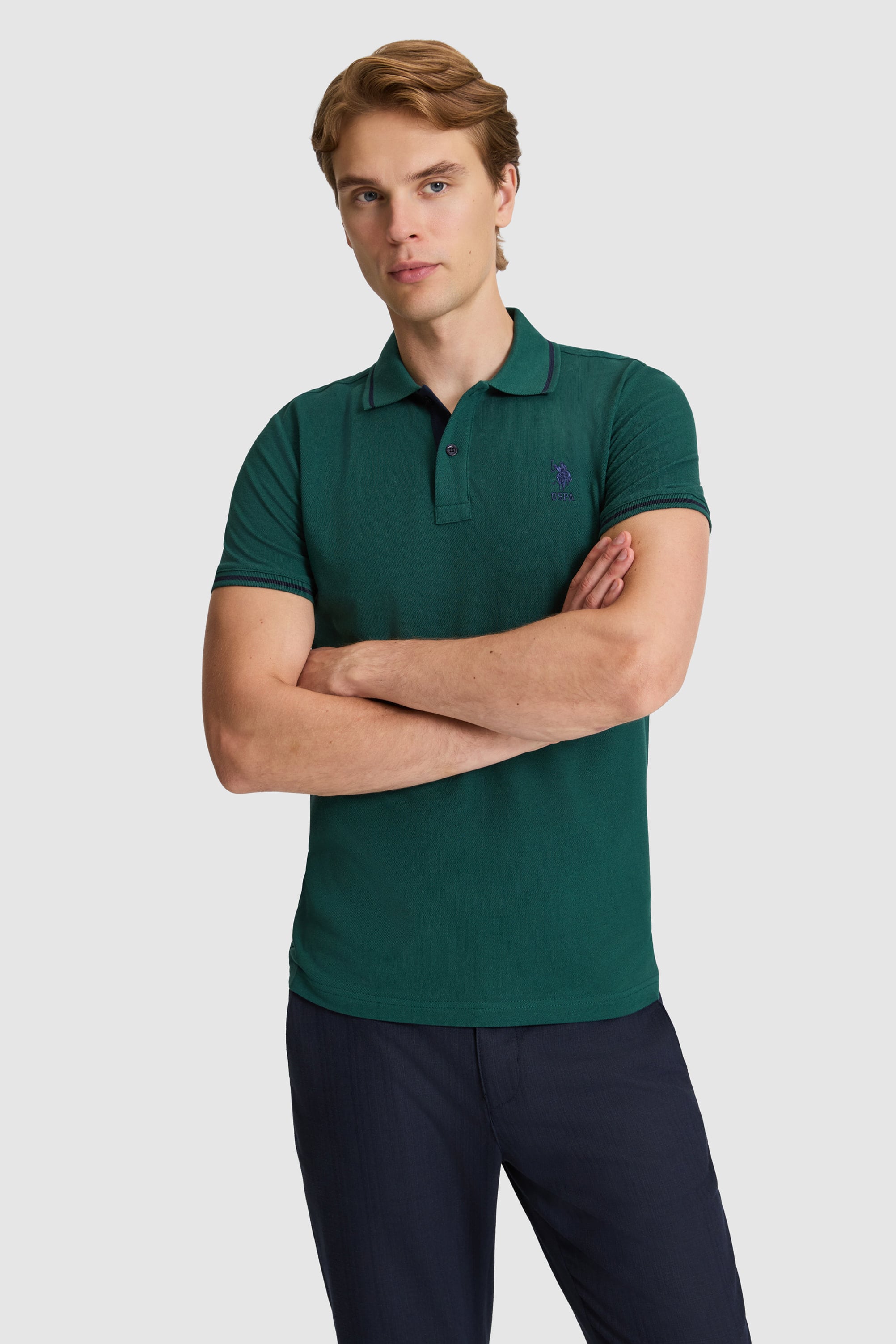 پولوشرت سبز تیره اندامی مردانه یو اس پولو | US POLO ASSN