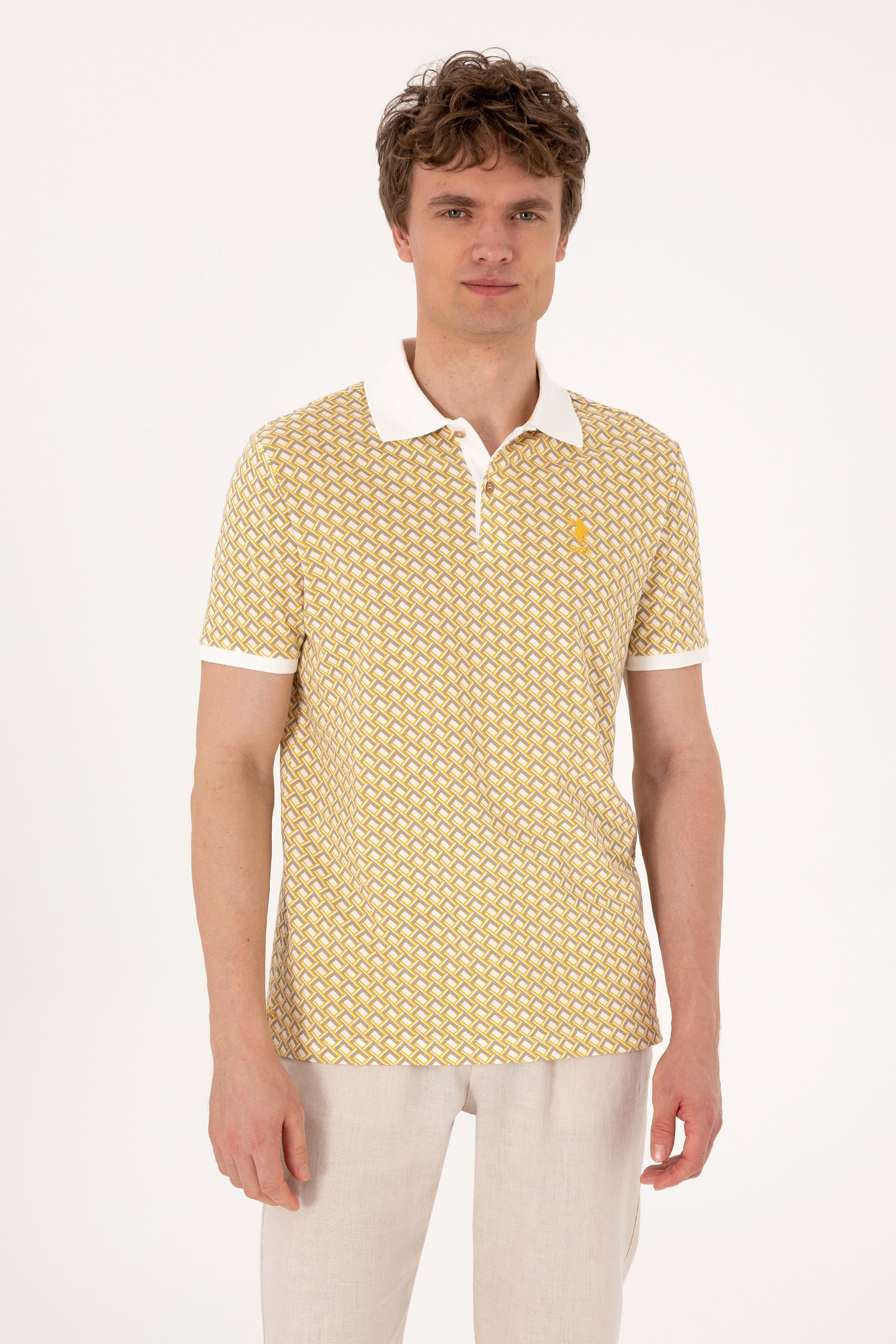 پولوشرت یقه پولو خاکی روشن رگولار مردانه یو اس پولو | US POLO ASSN